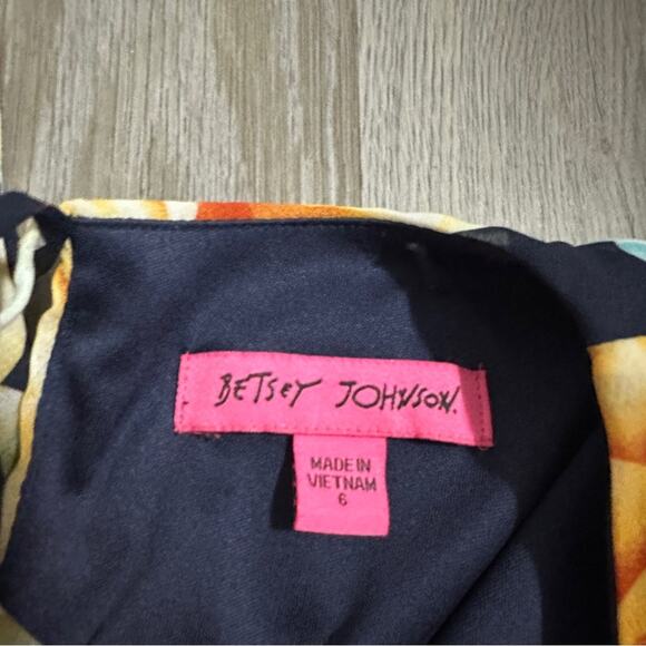 Betsey Johnson Navy Blue‎ & White Floral Print Chiffon Fit & Flare Dress Size 6 - Picture 6 of 8